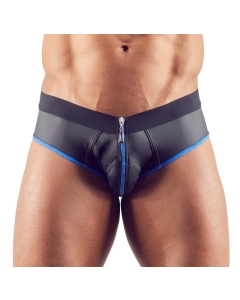 Shiny matte material In a neoprene look With a front zip A sexy sight and a comfortable fit! Jock made out of shiny matte material in an arousing neoprene/rubber look. It is open at the back for exciting fun. The zip at the front invites someone to get ve